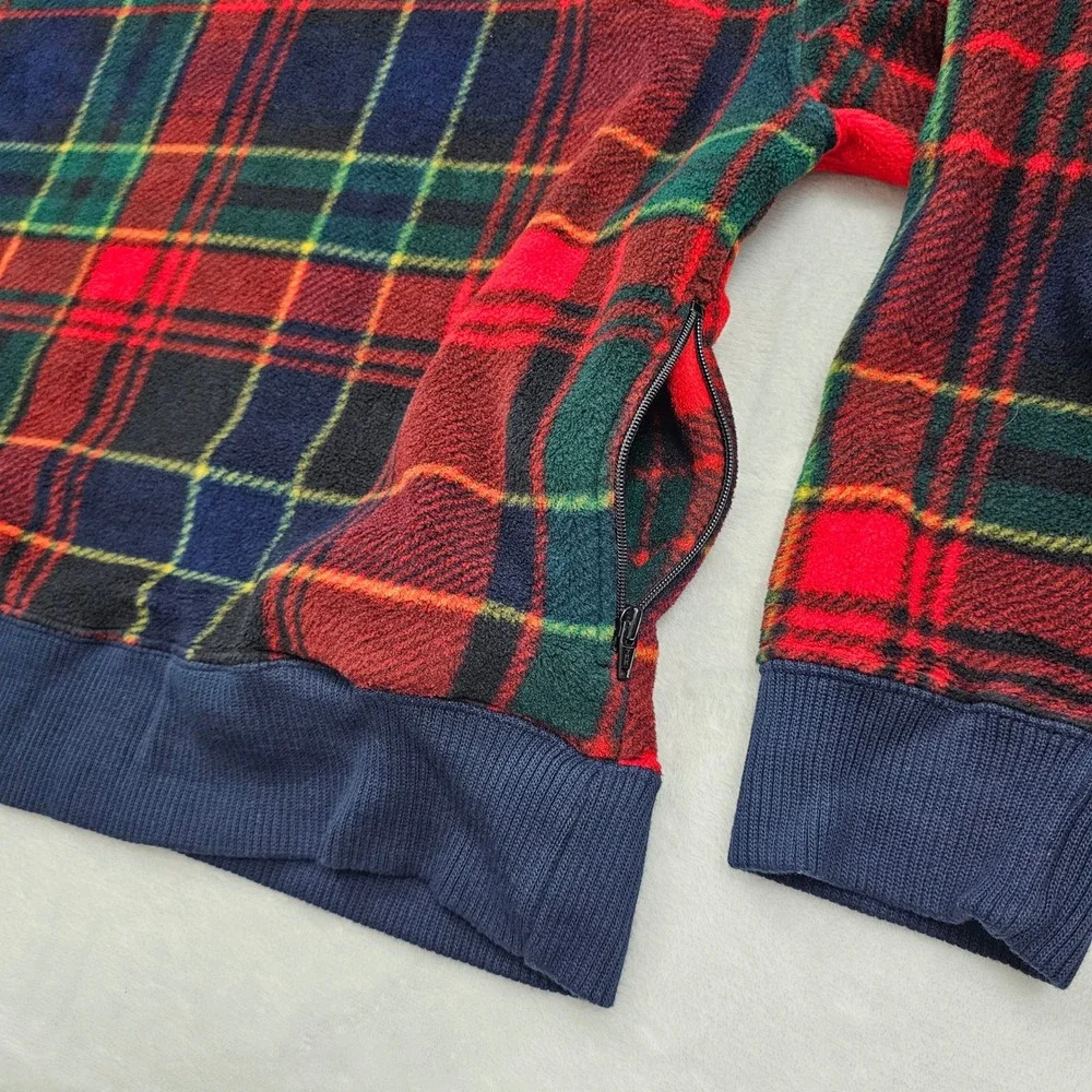 Polo Ralph Lauren Fleece Hoodie Mens XL‎ Red Navy Plaid Side Zip Vintage 90s USA